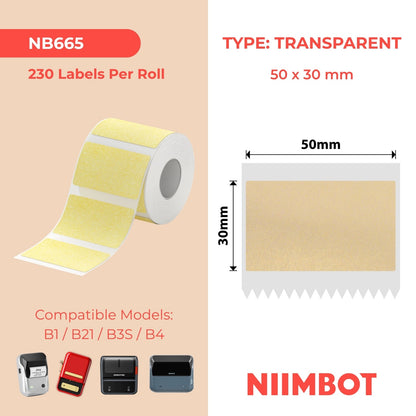 NIIMBOT - B Range - 50x30mm - Gold Transparent - 230 Labels