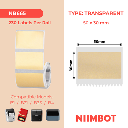 NB665 - NIIMBOT - B1 / B21 / B3S / B4 - TT50X30 - 230 LABELS PER ROLL - GOLD TRANSPARENT - RECTANGLE