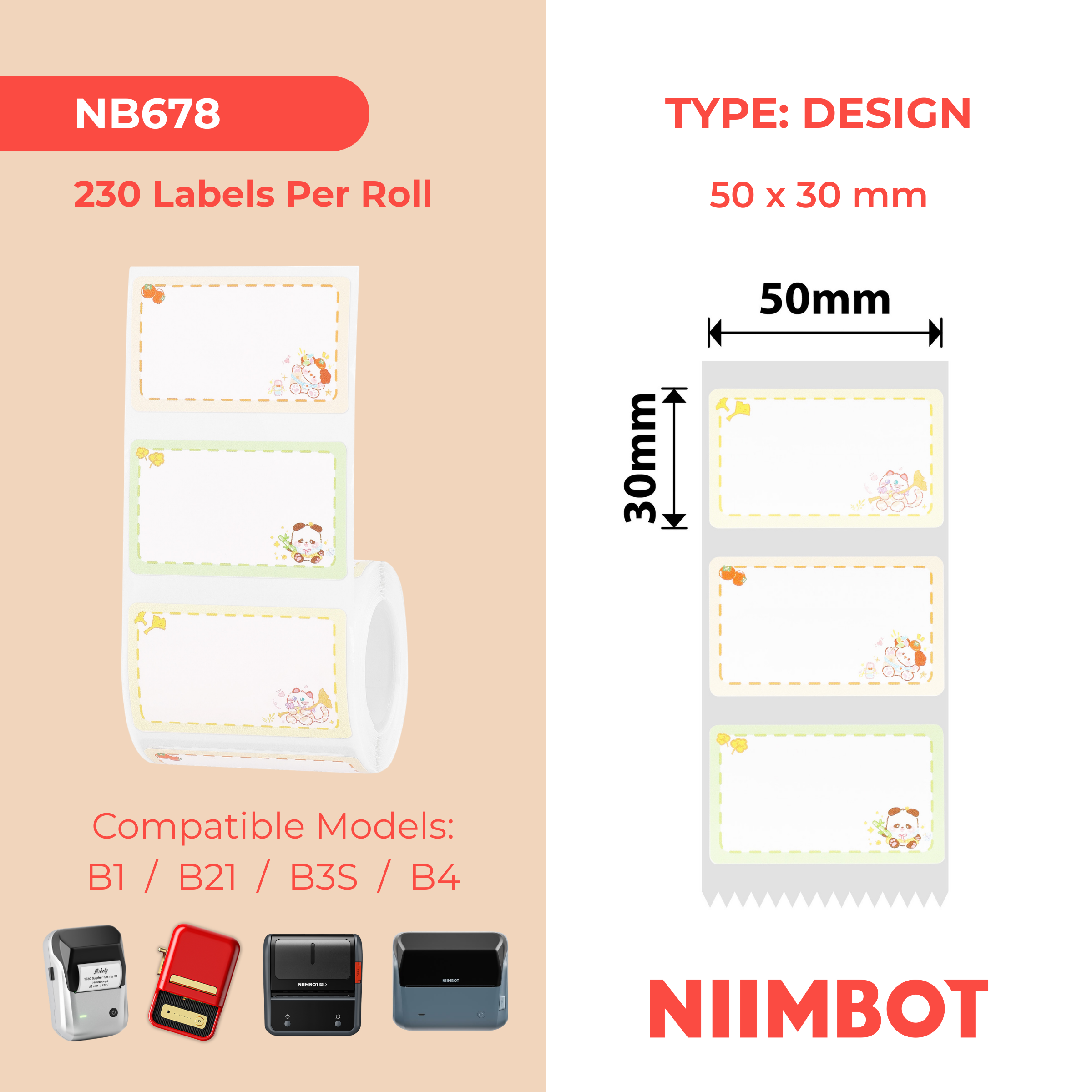 NB678 - Niimbot - B1 / B21 / B31 / B3S / B4 - 50x30mm - 230 Animal Autumn Outing Labels