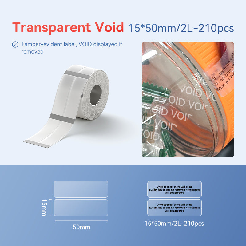 NB687 - Niimbot - B1 / B21 / B31 / B3S / B4 - 15x50/2L - 210 Transparent Anti-Counterfeiting Labels