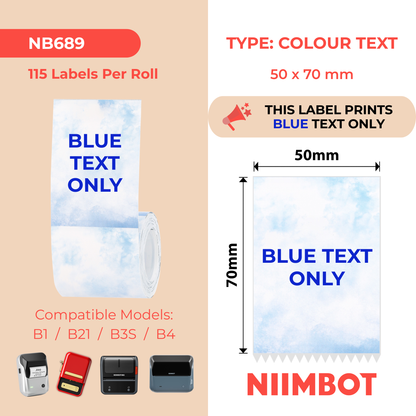 NB689 - Niimbot - B1 / B21 / B3S / B4 - 50x70mm - 115 Blue Text Stationary Pattern Labels