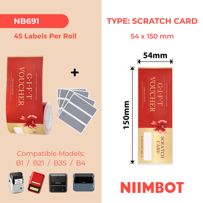 NB691 - NIIMBOT - B1 / B21 / B3S / B4 - 54X150MM - 45 LABELS - LUCKY SCRATCH CARDS