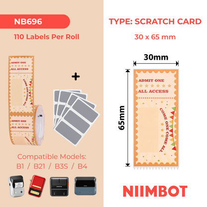 NB696 - NIIMBOT - B1 / B21 / B3S / B4 - 30X65MM - 110 SCRATCH CARD LABELS - LUCKY CARDS