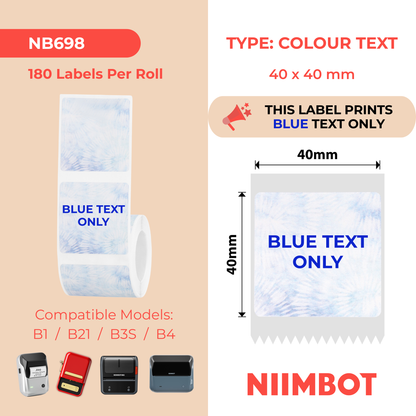 NB698 - Niimbot - B1 / B21 / B31 / B3S / B4 - 40x40mm - 180 Blue Text Journal Style Labels