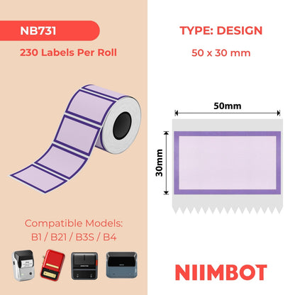 NIIMBOT - B Range - 50x30mm - Purple Border - 230 Labels