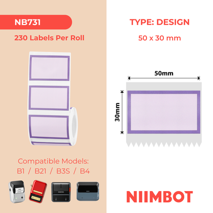 NB731 - NIIMBOT - B1 / B21 / B3S / B4 - 50X30MM - 230 PURPLE BORDER LABELS