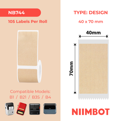 NB744 - Niimbot - B1 / B21 / B31 / B3S / B4 - 40x70mm - 105 Kraft Labels