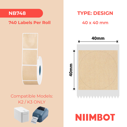 NB748 - Niimbot - K2 / K3 - 40x40mm - 740 Kraft Round Labels