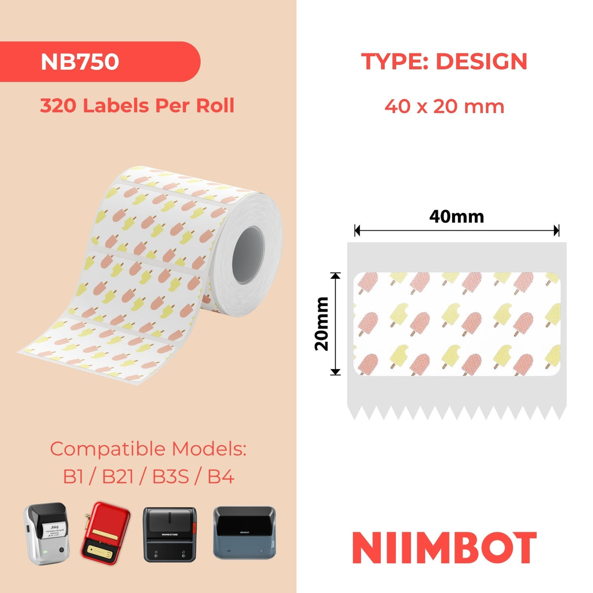 NIIMBOT - B Range - 40x20mm - Summer 003 - 320 Labels