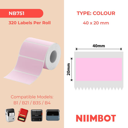 NIIMBOT - B Range - 40x20mm - Pink - 320 Labels