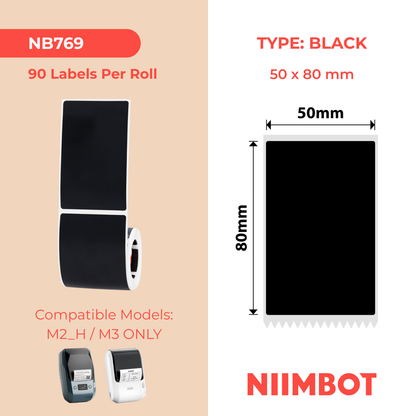NIIMBOT - M2 / M3 - 50X80MM - 90 LABELS - MATTE BLACK