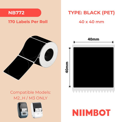 NIIMBOT - M Range - 40x40mm - Matte Black - 170 Labels