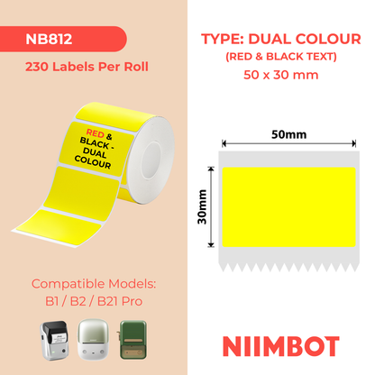 NIIMBOT - B Pro Range - 50x30mm - Yellow - Dual Colour - Red & Black Text - 230 Labels