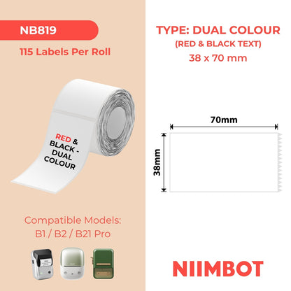 NIIMBOT - B Pro Range - 38x70mm - White - Dual Colour - Red & Black Text - 115 Labels
