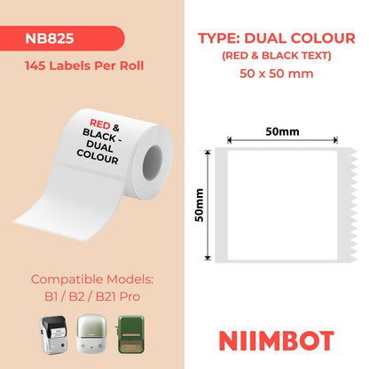 NIIMBOT - B Pro Range - 50x50mm - White - Dual Colour - Red & Black Text - 145 Labels