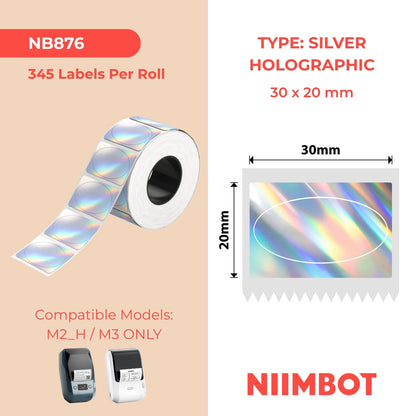 NIIMBOT - M Range - 30x20mm - Silver Laser Holographic Oval - 345 Labels