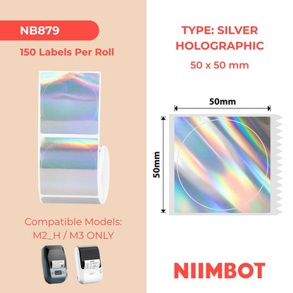 NIIMBOT - M Range - 50x50mm - Silver Holographic Laser Round - 150 Labels