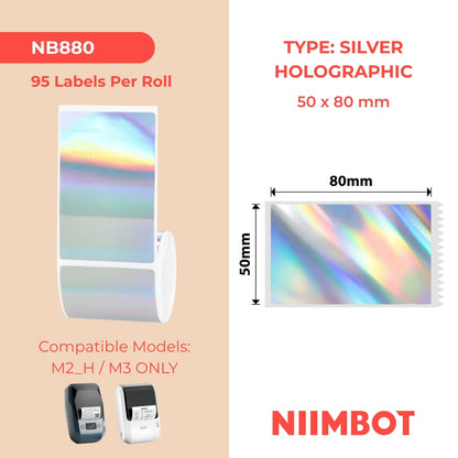 NIIMBOT - M Range - 50x80mm - Silver Holographic Laser - 95 Labels