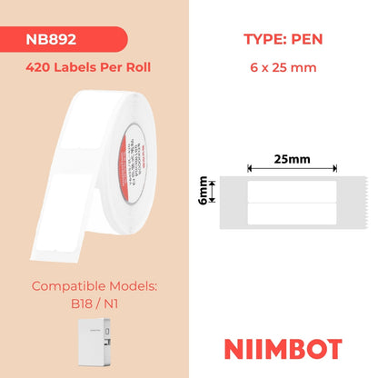NIIMBOT - N1 - 6x25mm/2L - White Vertical Pencil Sticker - 420 Labels