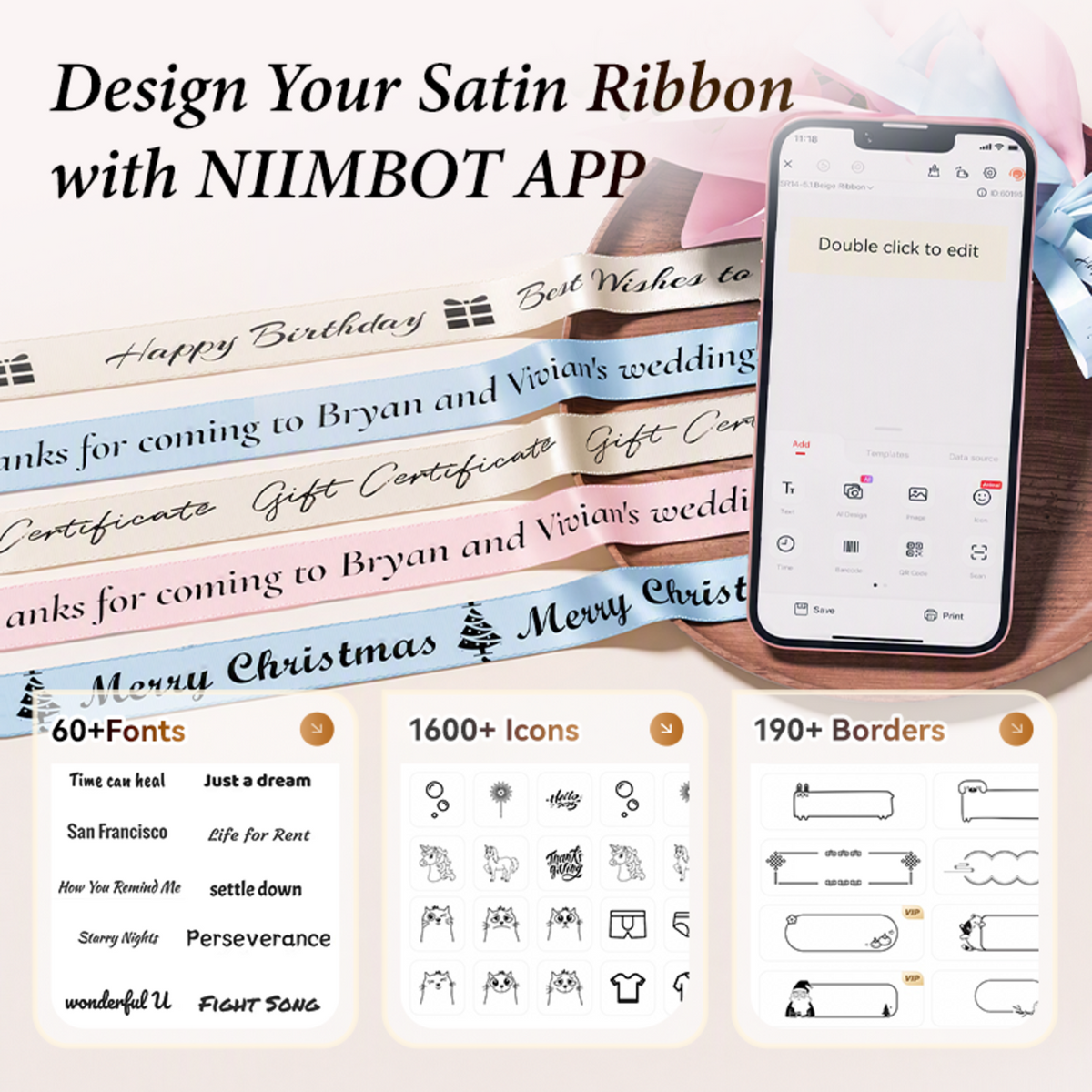 NIIMBOT - N1 3-Roll Satin Gift Ribbon Set A