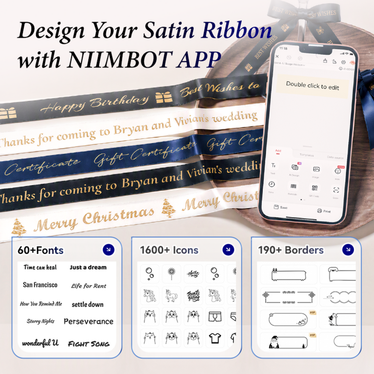 NIIMBOT - N1 3-Roll Satin Gift Ribbon Set B
