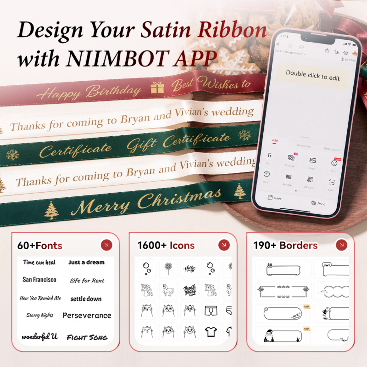 NIIMBOT - N1 3-Roll Satin Gift Ribbon Set C