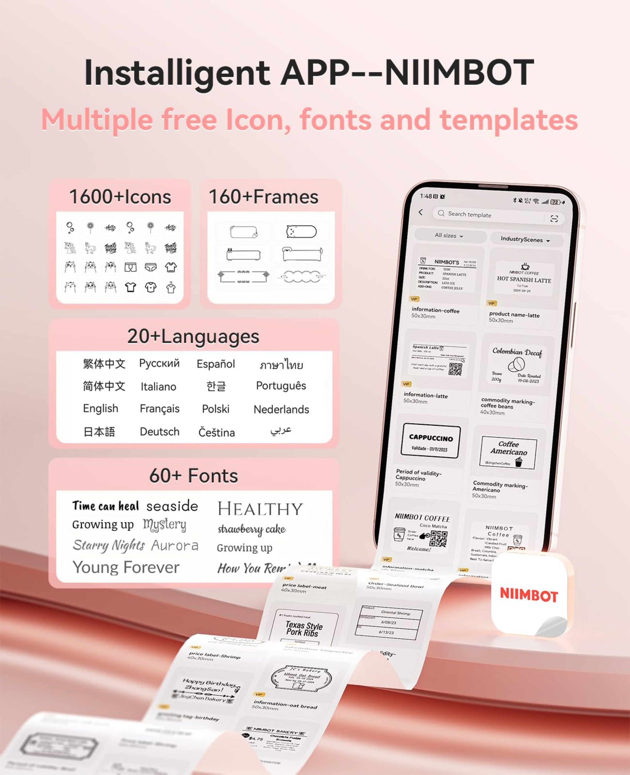 NIIMBOT - B21_PRO - 300DPI - PORTABLE THERMAL LABEL BLUETOOTH PRINTER WITH FREE LABEL ROLL - 50*30MM - WHITE