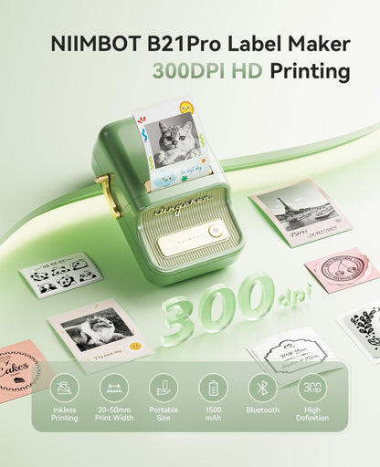 NIIMBOT - B21_PRO - 300DPI - PORTABLE THERMAL LABEL BLUETOOTH PRINTER WITH FREE LABEL ROLL - 50*30MM - WHITE