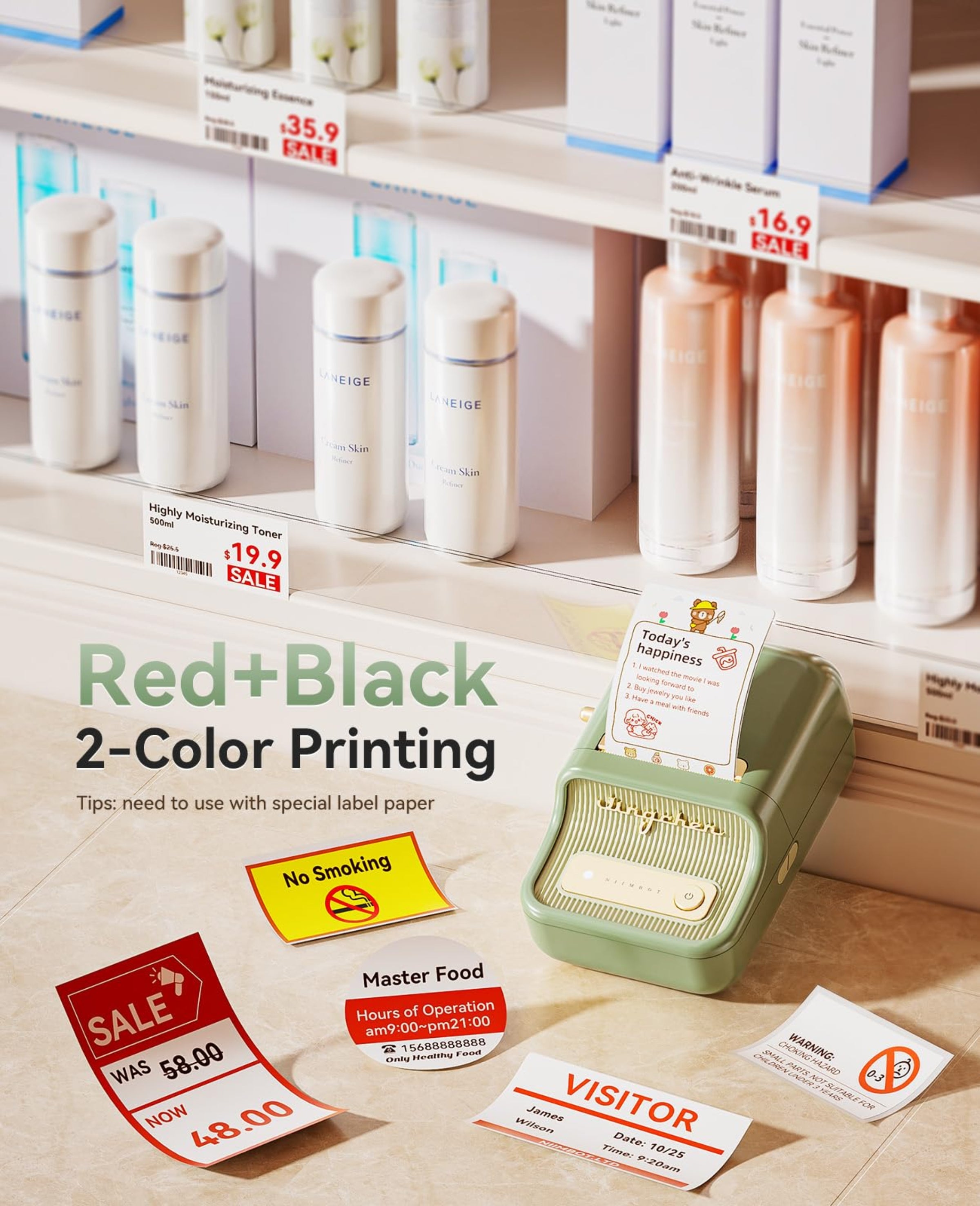 NIIMBOT - B21_PRO - 300DPI - PORTABLE THERMAL LABEL BLUETOOTH PRINTER WITH FREE LABEL ROLL - 50*30MM - WHITE