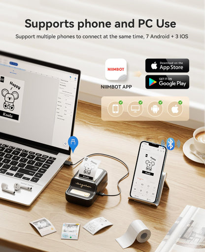 NIIMBOT - B21_PRO - 300DPI - PORTABLE THERMAL LABEL BLUETOOTH PRINTER WITH FREE LABEL ROLL - 50*30MM - WHITE