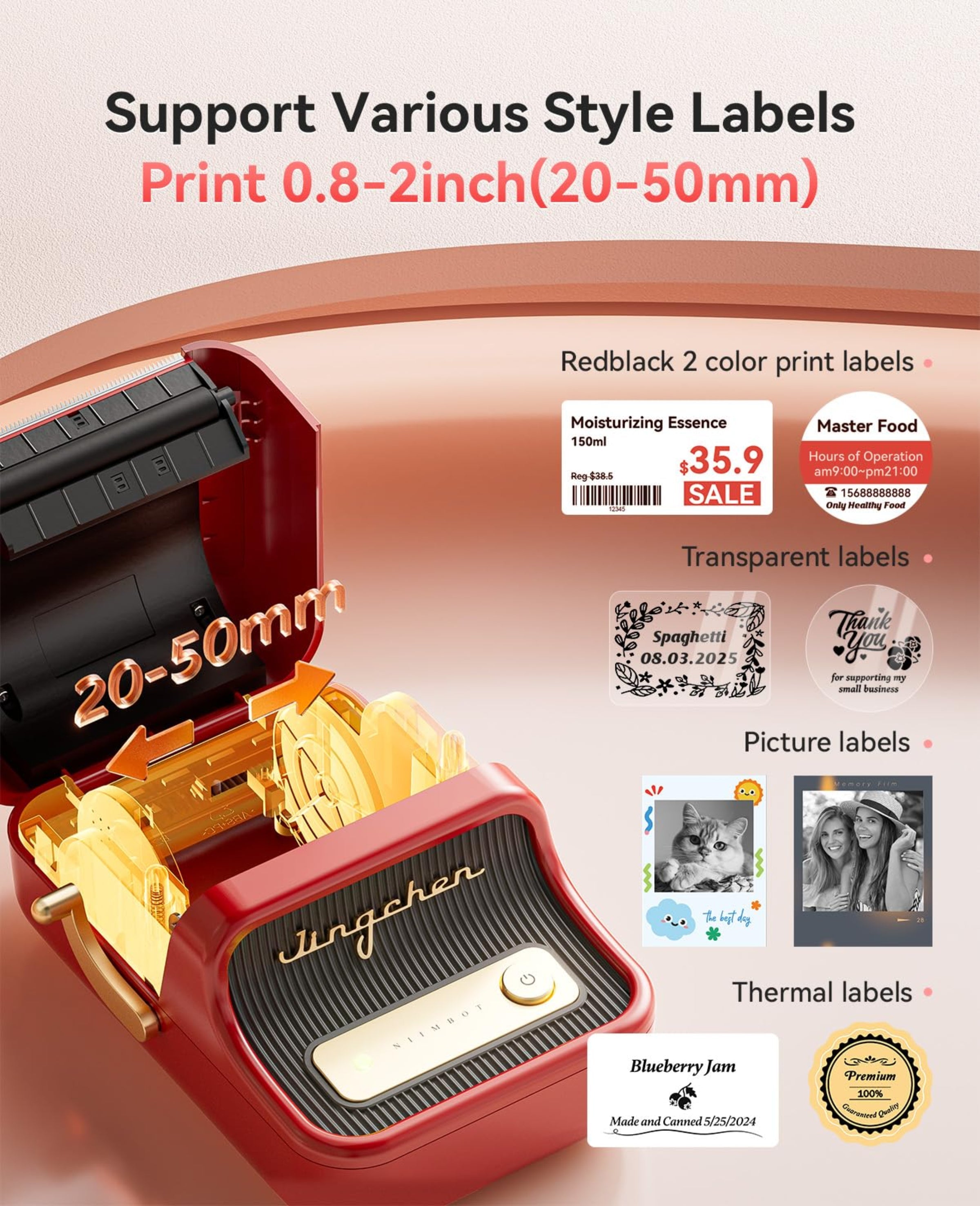 NIIMBOT - B21_PRO - 300DPI - PORTABLE THERMAL LABEL BLUETOOTH PRINTER WITH FREE LABEL ROLL - 50*30MM - WHITE