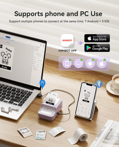 NIIMBOT - B21_PRO - 300DPI - PORTABLE THERMAL LABEL BLUETOOTH PRINTER WITH FREE LABEL ROLL - 50*30MM - WHITE