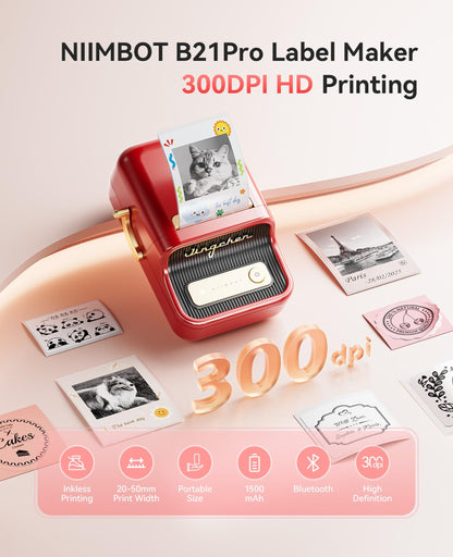 NIIMBOT - B21_PRO - 300DPI - PORTABLE THERMAL LABEL BLUETOOTH PRINTER WITH FREE LABEL ROLL - 50*30MM - WHITE