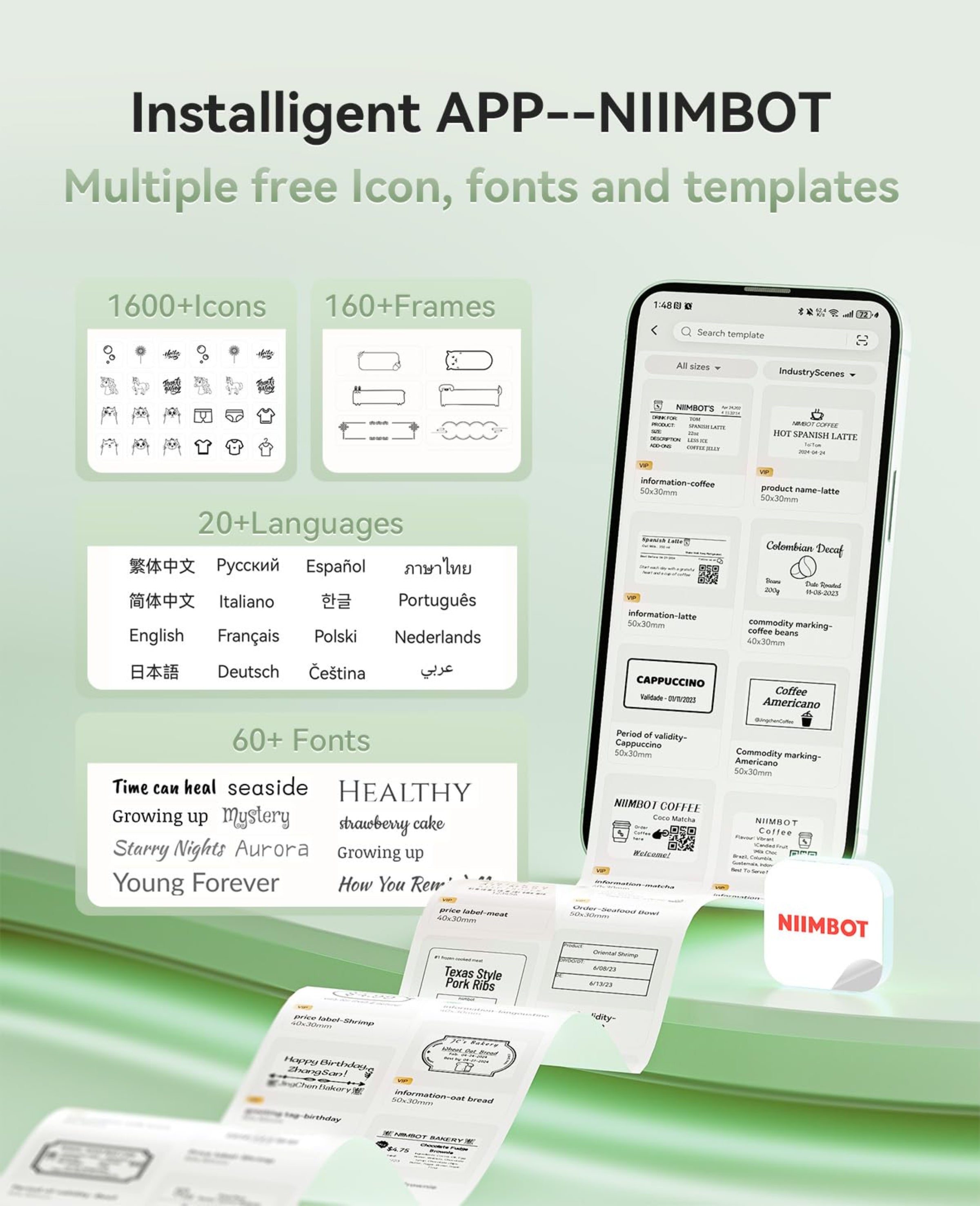 NIIMBOT - B21_PRO - 300DPI - PORTABLE THERMAL LABEL BLUETOOTH PRINTER WITH FREE LABEL ROLL - 50*30MM - WHITE