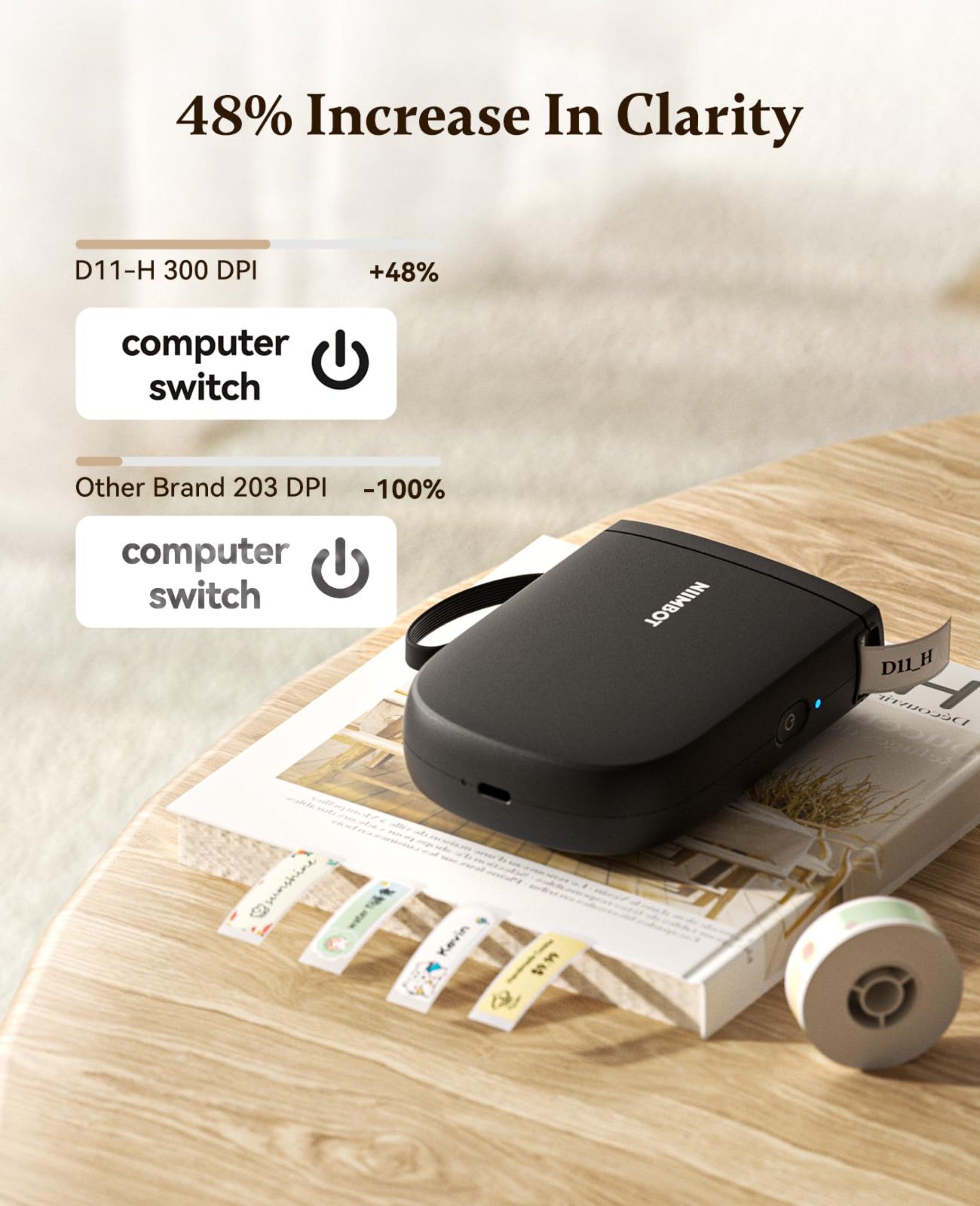 NIIMBOT - D11_H - 300DPI - PORTABLE BLUETOOTH LABEL PRINTER INC FREE LABEL ROLL