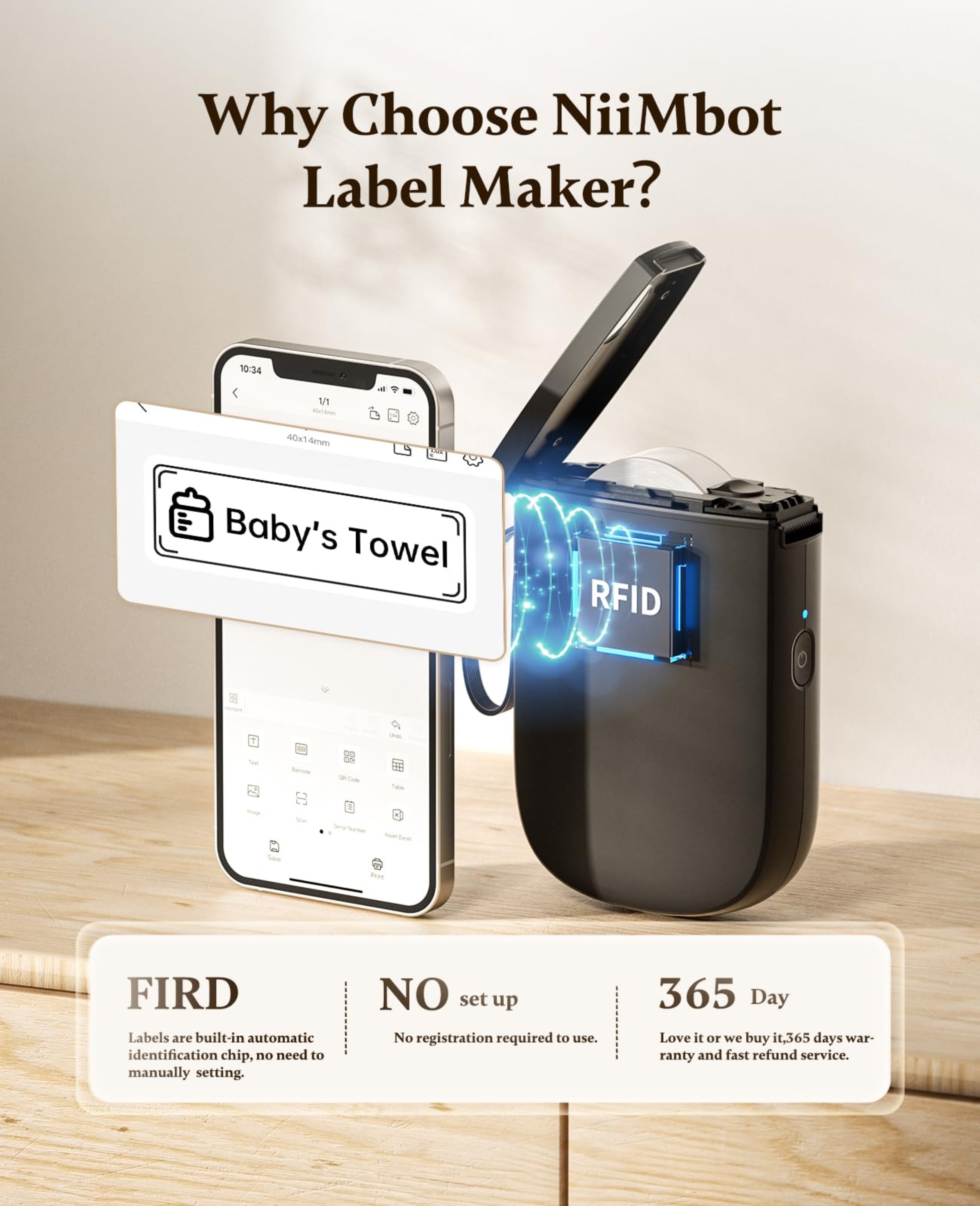 NIIMBOT - D11_H - 300DPI - PORTABLE BLUETOOTH LABEL PRINTER INC FREE LABEL ROLL