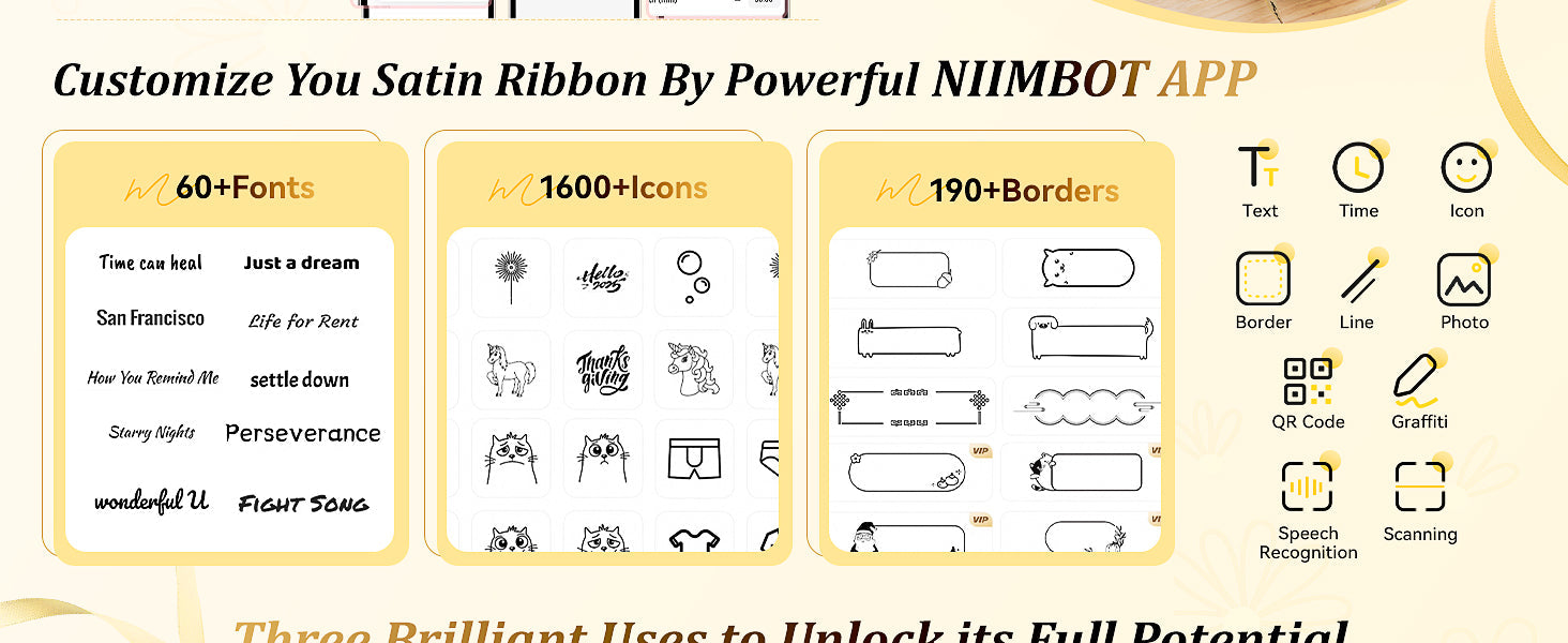NB624 - NIIMBOT - N1 - BLUETOOTH SATIN RIBBON & LABEL PRINTER KIT INCL BOTH SETS - BEIGE