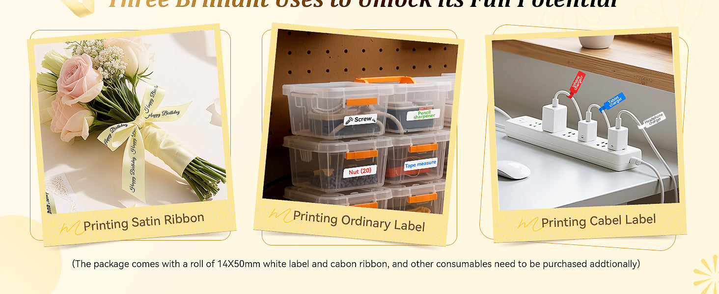 NB624 - NIIMBOT - N1 - BLUETOOTH SATIN RIBBON & LABEL PRINTER KIT INCL BOTH SETS - BEIGE