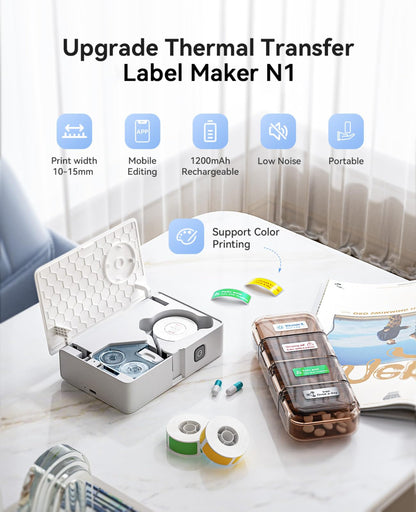 NIIMBOT - N1 - BLUETOOTH THERMAL TRANSFER LABEL PRINTER INCL FREE STANDARD WHITE LABEL & BLACK CARTRIDGE (14*50MM) - IRON ON LABEL MUST BE PURCHASED ADDITIONALLY