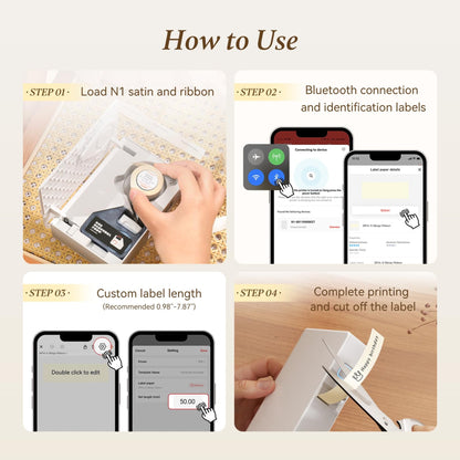 NB624 - NIIMBOT - N1 - BLUETOOTH SATIN RIBBON & LABEL PRINTER KIT INCLUDES BOTH SETS - BEIGE