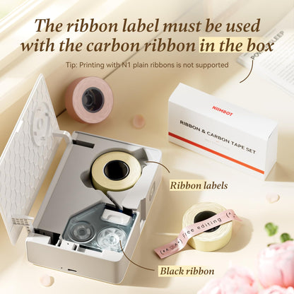 NB624 - NIIMBOT - N1 - BLUETOOTH SATIN RIBBON & LABEL PRINTER KIT INCL BOTH SETS - BEIGE