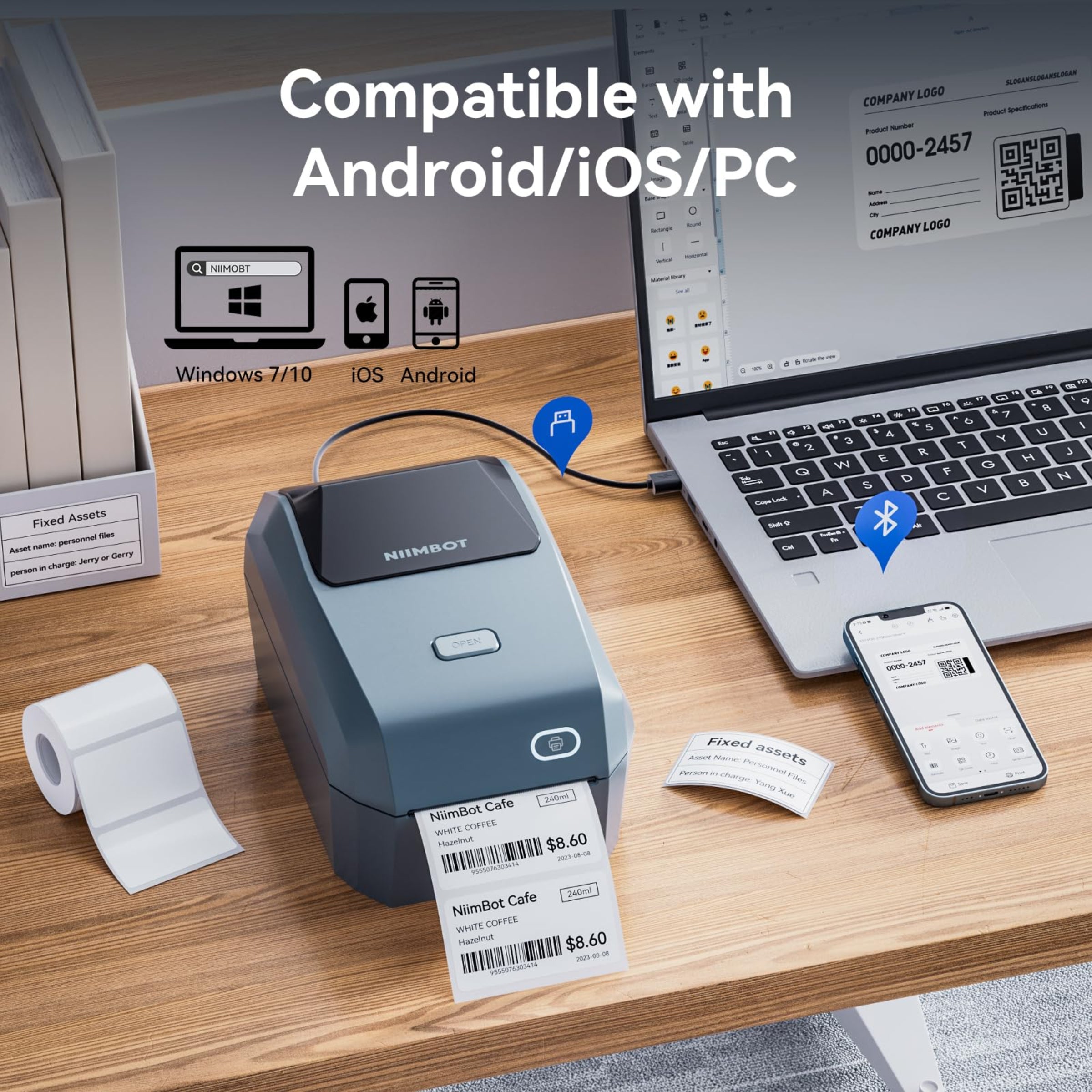 NIIMBOT - K3 - THERMAL BUSINESS BLUETOOTH LABEL PRINTER - INCLUDING 50*30MM LABEL ROLL WITH 900 LABELS