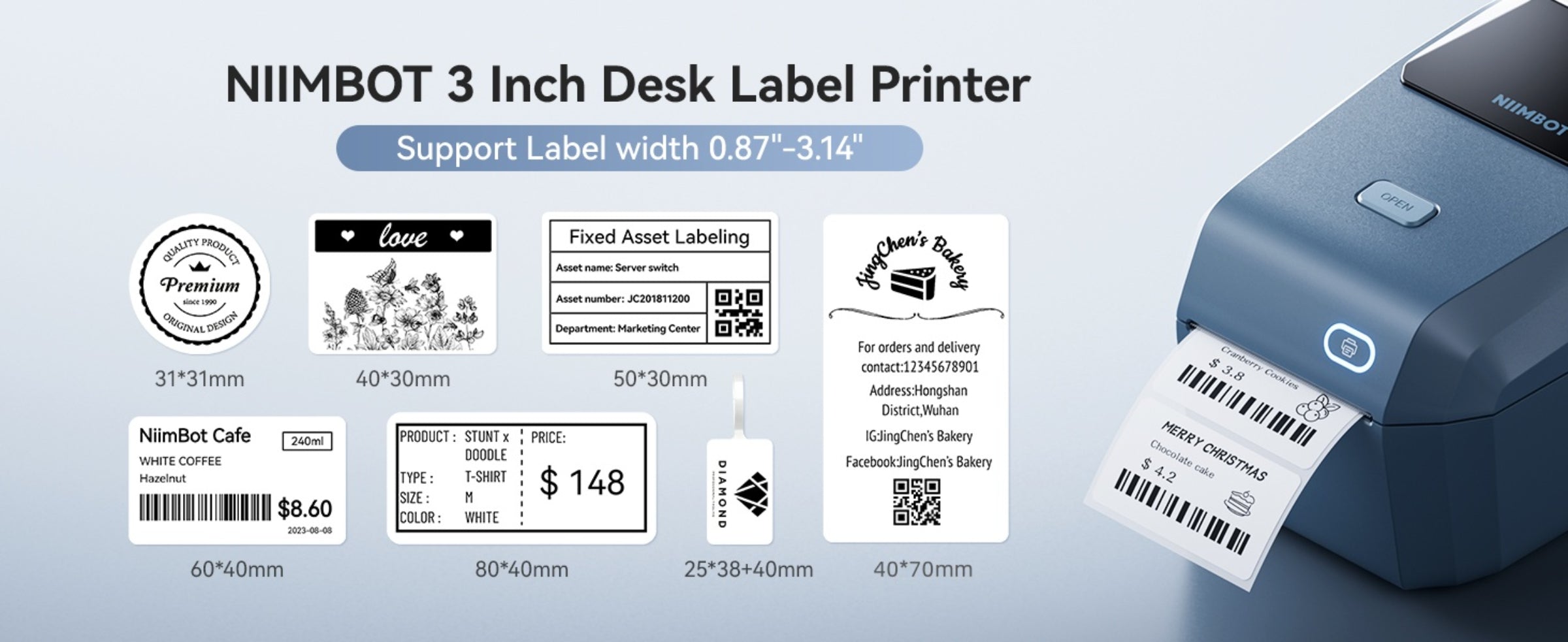 NIIMBOT - K3_W - THERMAL BUSINESS BLUETOOTH & WIFI LABEL PRINTER - INCLUDING 50*30MM LABEL ROLL WITH 900 LABELS