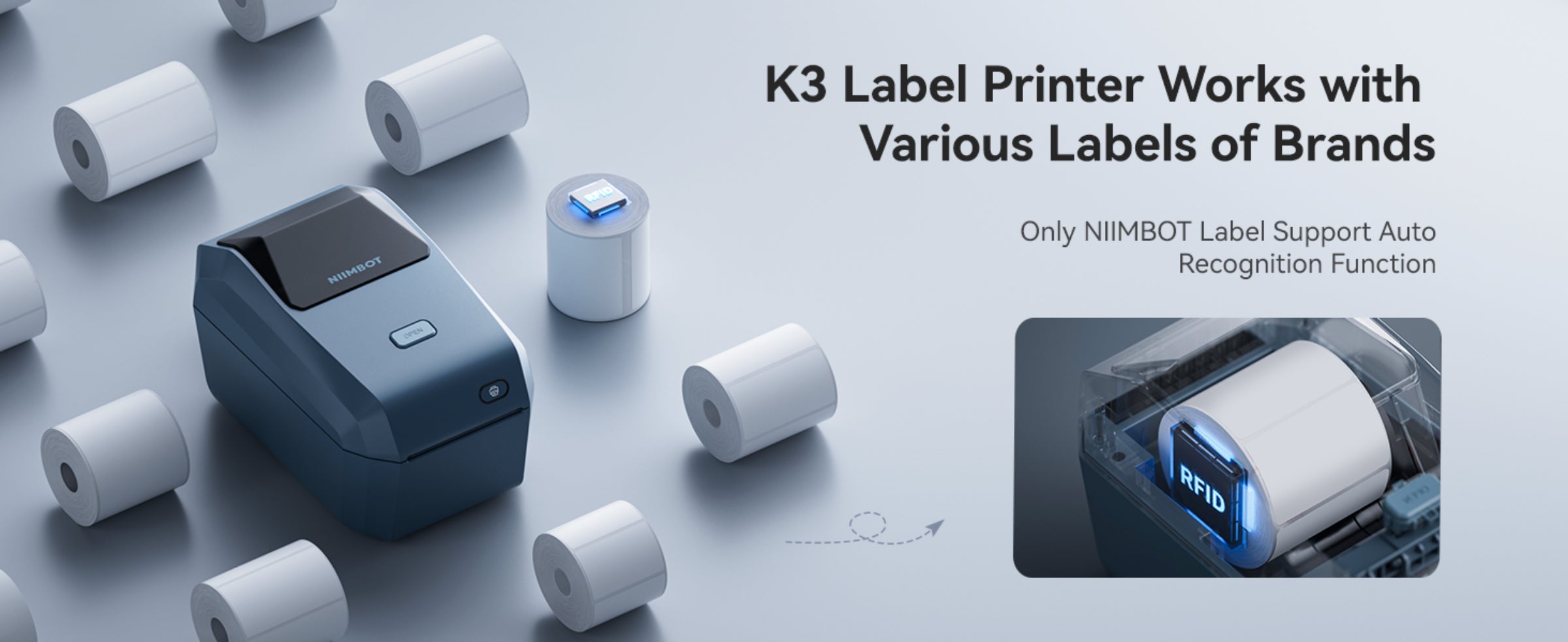NIIMBOT - K3 - THERMAL BUSINESS BLUETOOTH LABEL PRINTER - INCLUDING 50*30MM LABEL ROLL WITH 900 LABELS