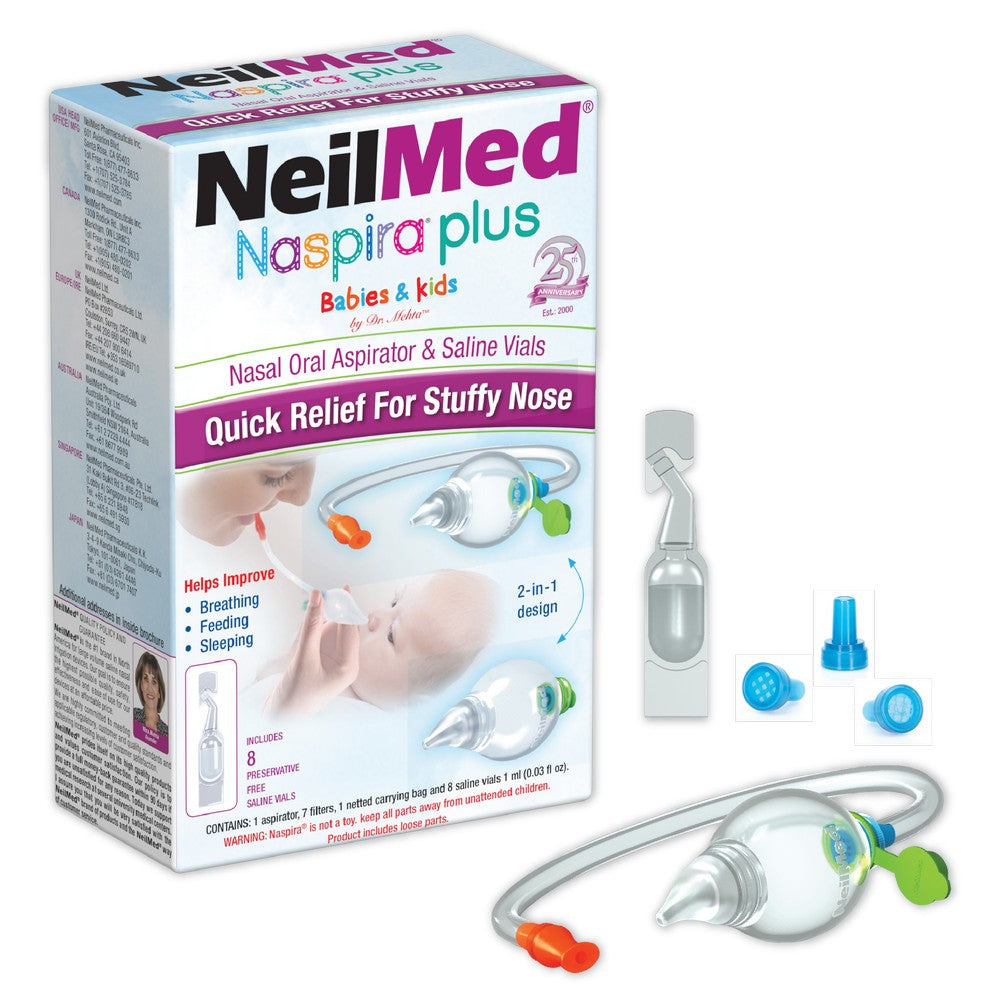 NEILMED - NASPIRA PLUS - NASAL-ORAL ASPIRATOR WITH 8 SALINE VIALS
