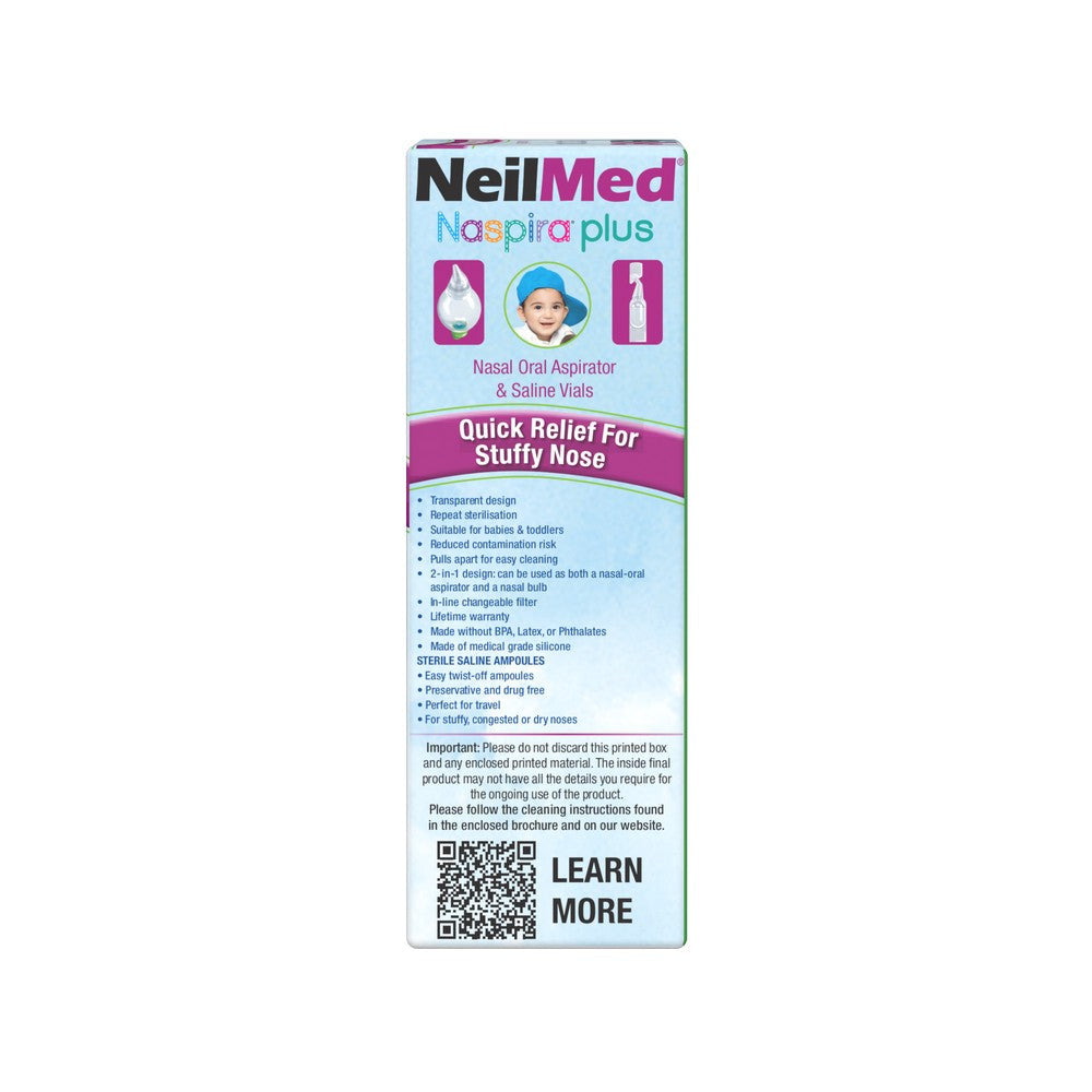 NEILMED - NASPIRA PLUS - NASAL-ORAL ASPIRATOR WITH 8 SALINE VIALS