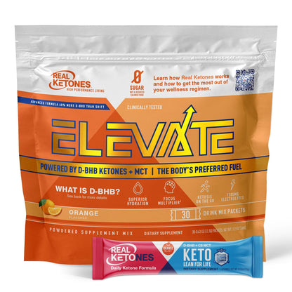 REAL KETONES - ELEVATE - D-BHB & MCT & ELECTROLYTES - 30 STICK PACK GUSSET BAG