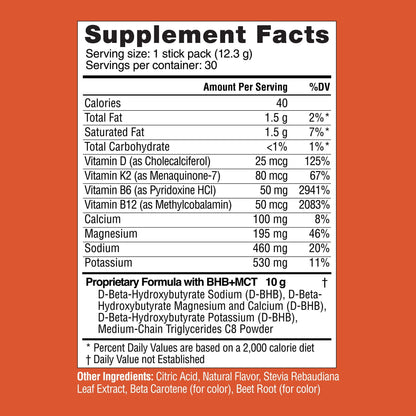REAL KETONES - ELEVATE - D-BHB & MCT & ELECTROLYTES - 30 STICK PACK GUSSET BAG