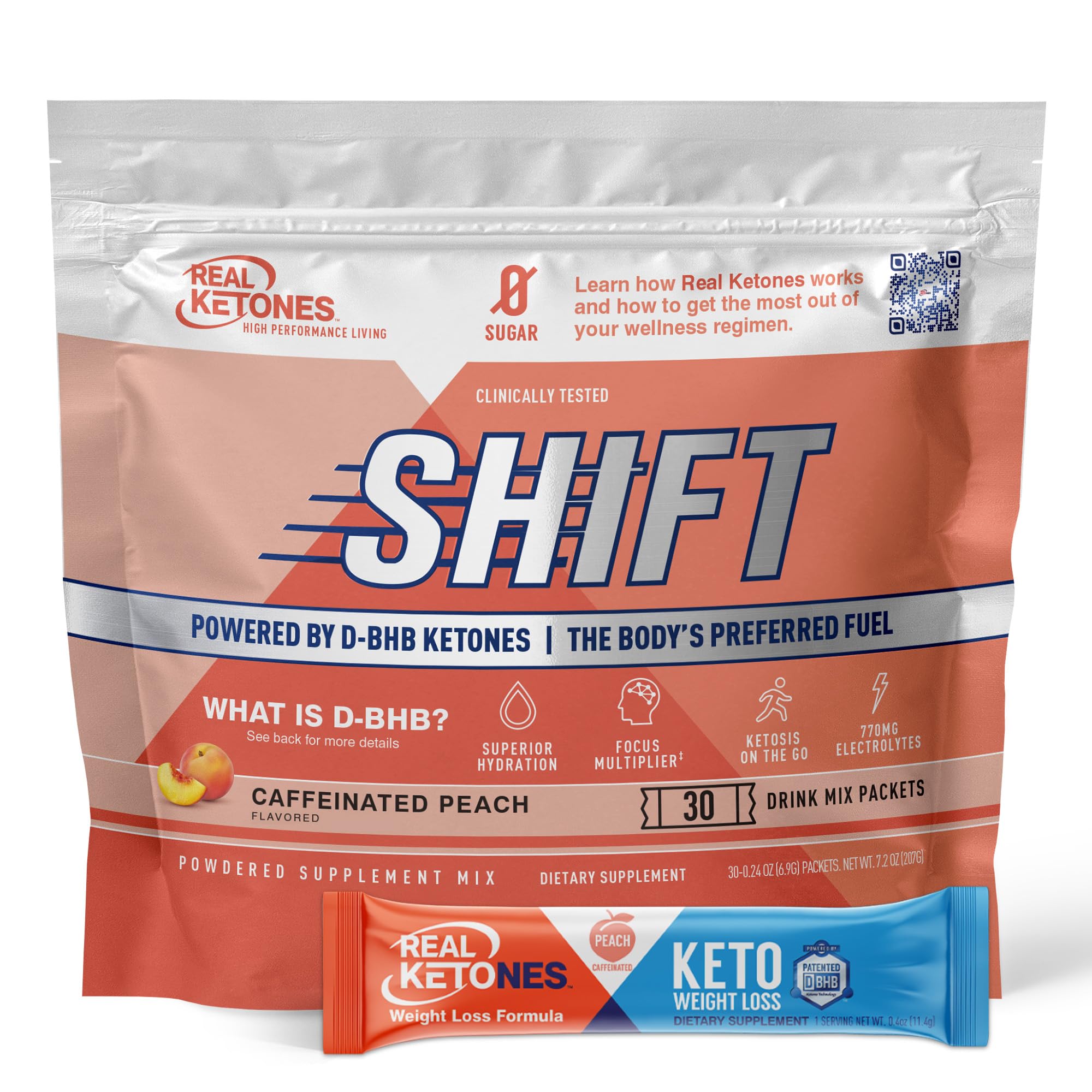 REAL KETONES - SHIFT - D-BHB EXOGENOUS KETONE DRINK MIX POWDER + ELECTROLYTES - 30 PACKETS
