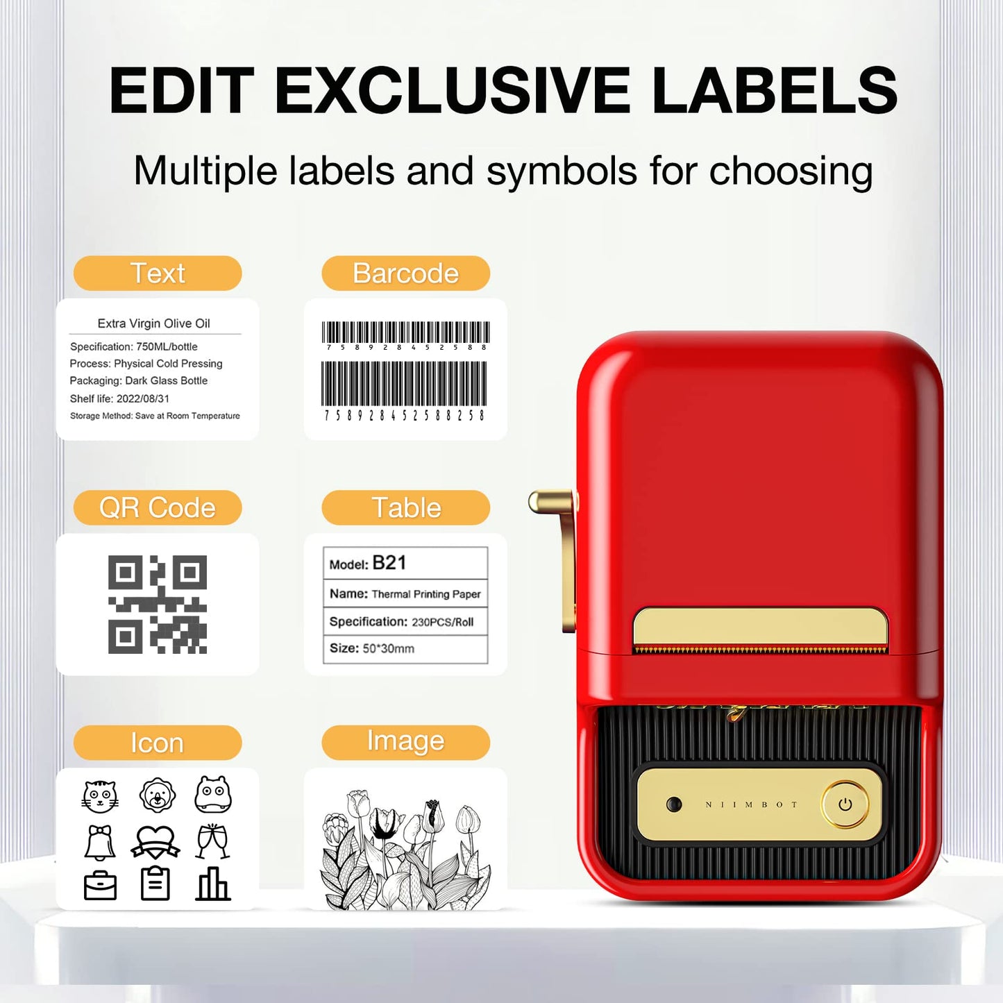 NB109 - NIIMBOT - B21 - PORTABLE THERMAL LABEL BLUETOOTH PRINTER INCLUDING FREE LABEL (50*30MM - WHITE)